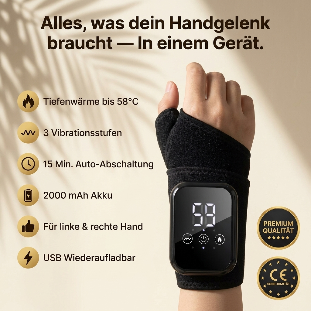 Ruhevia Handgelenk-Therapiegerät | Tiefenwärme · Vibrationsmassage · Schmerzfrei