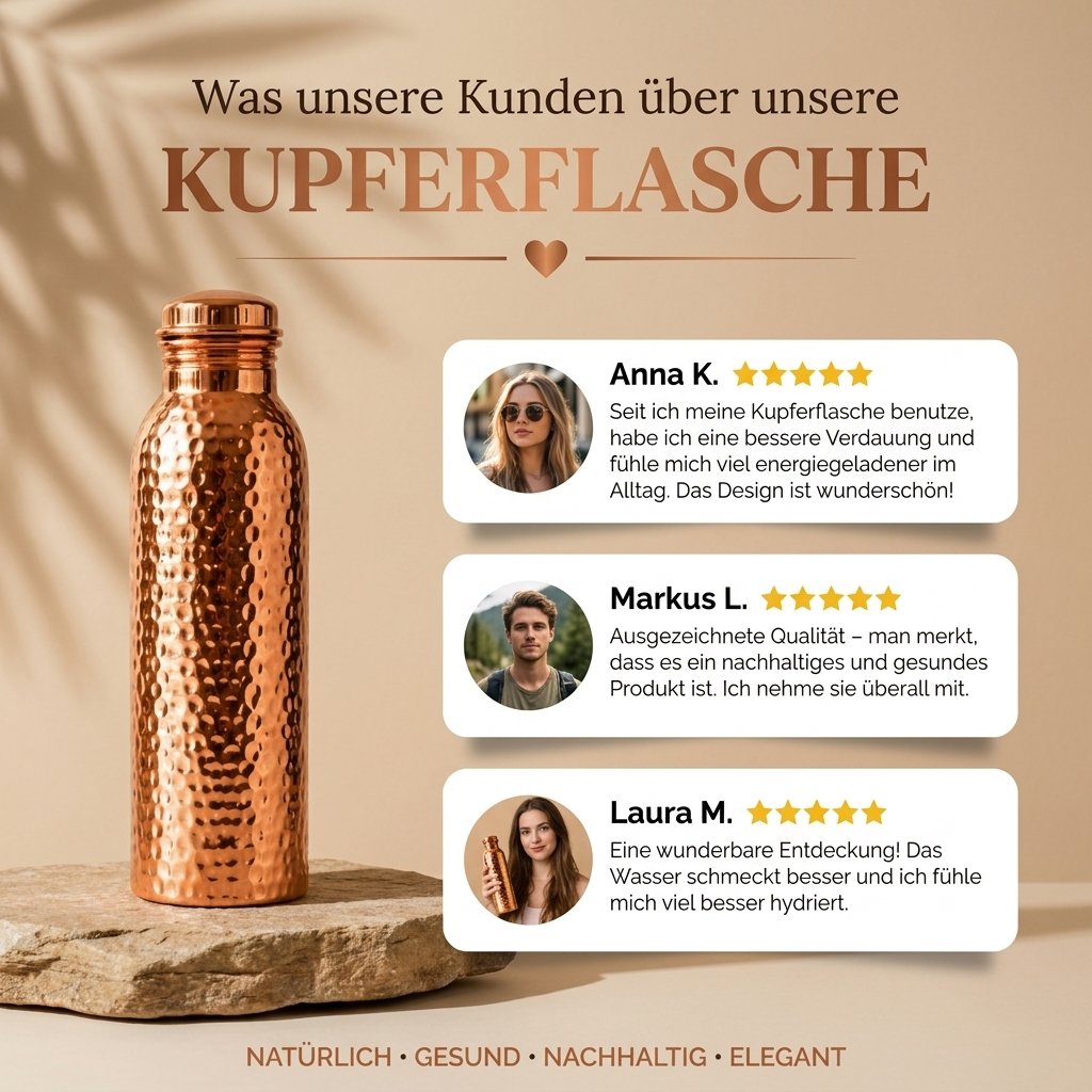 Ruhevia Kupferflasche | Natürlich gereinigtes Wasser, plastikfrei
