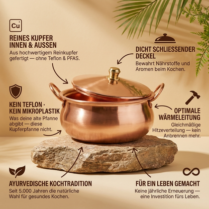 Ruhevia Kupfertopf | Kein Teflon · Kein Mikroplastik · Reines Kupfer