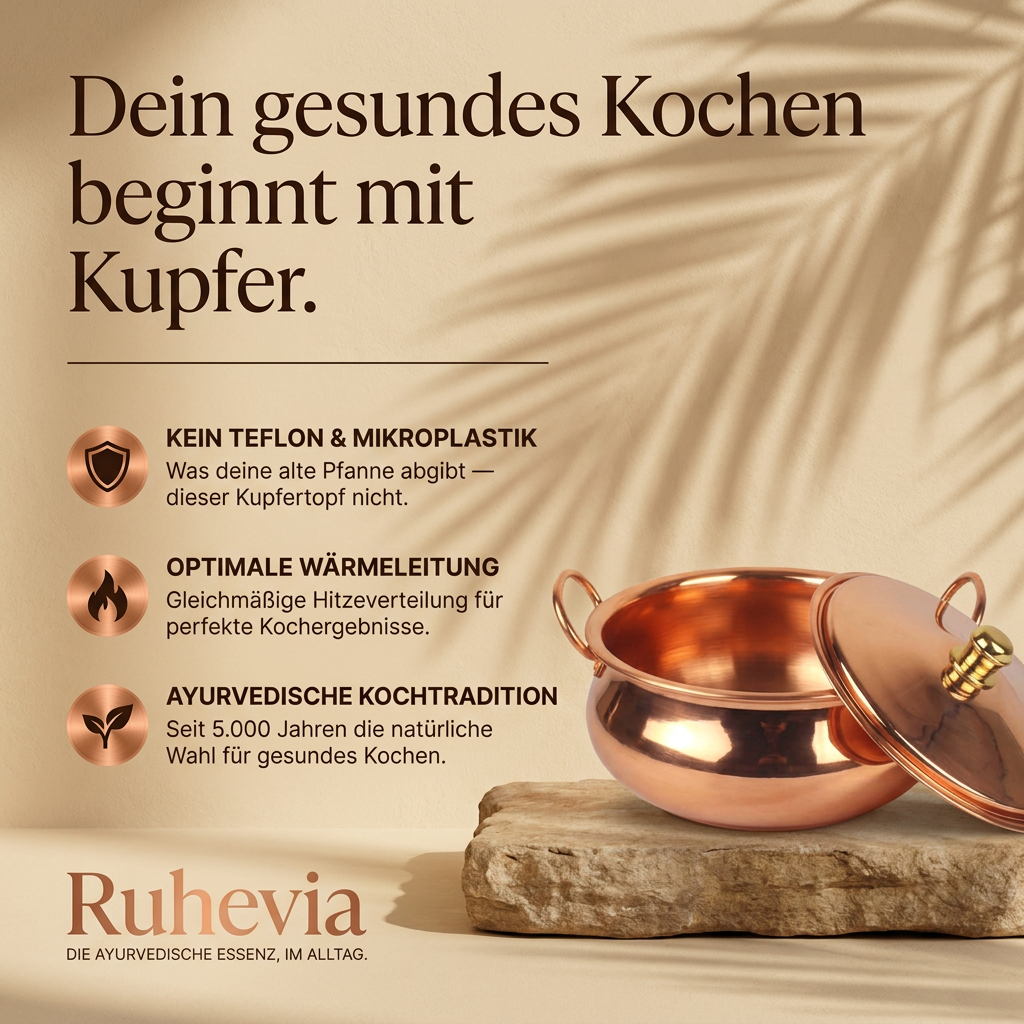 Ruhevia Kupfertopf | Kein Teflon · Kein Mikroplastik · Reines Kupfer
