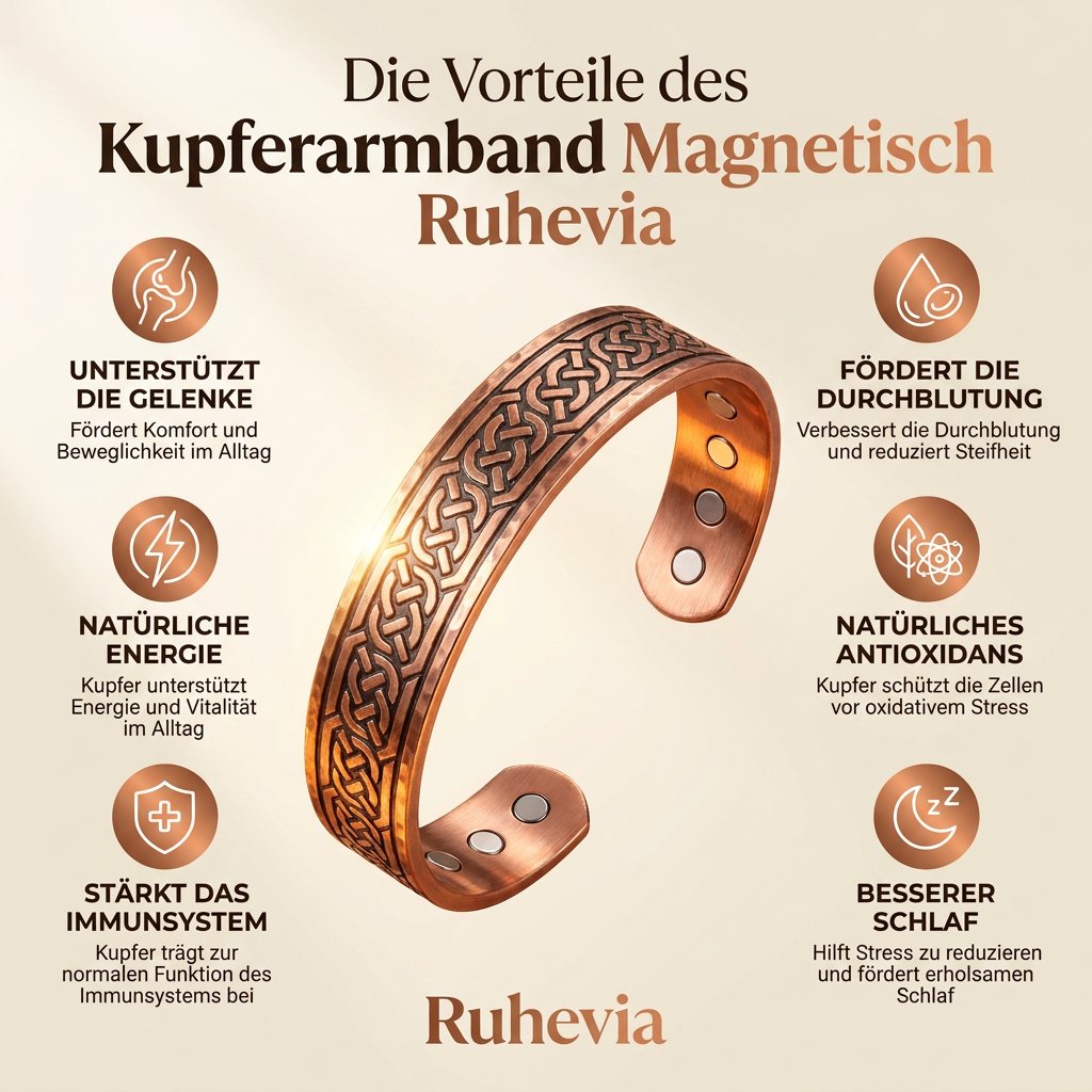 Ruhevia Kupferarmband Magnetisch | Energie · Durchblutung · Wohlbefinden